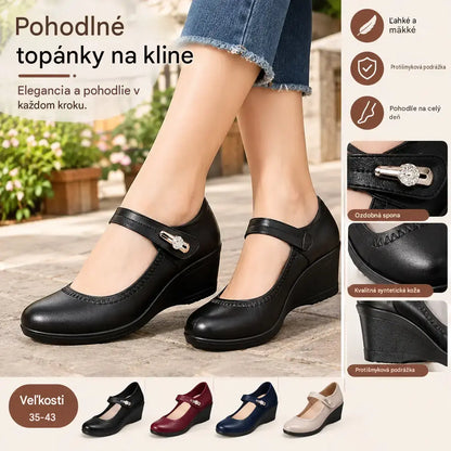🏆👡【35 – 41】Mäkké kožené topánky pre mamičky – s ohybnou podrážkou a protišmykovým klinovým podpätkom
