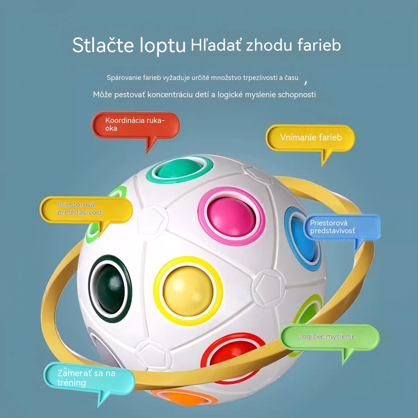 ⚽【3 položky】Magická dúhová loptička - hračka pre deti vo veku 3-6 rokov: Intelektuálny rozvoj a tréning mozgu s Rubikovou kockou