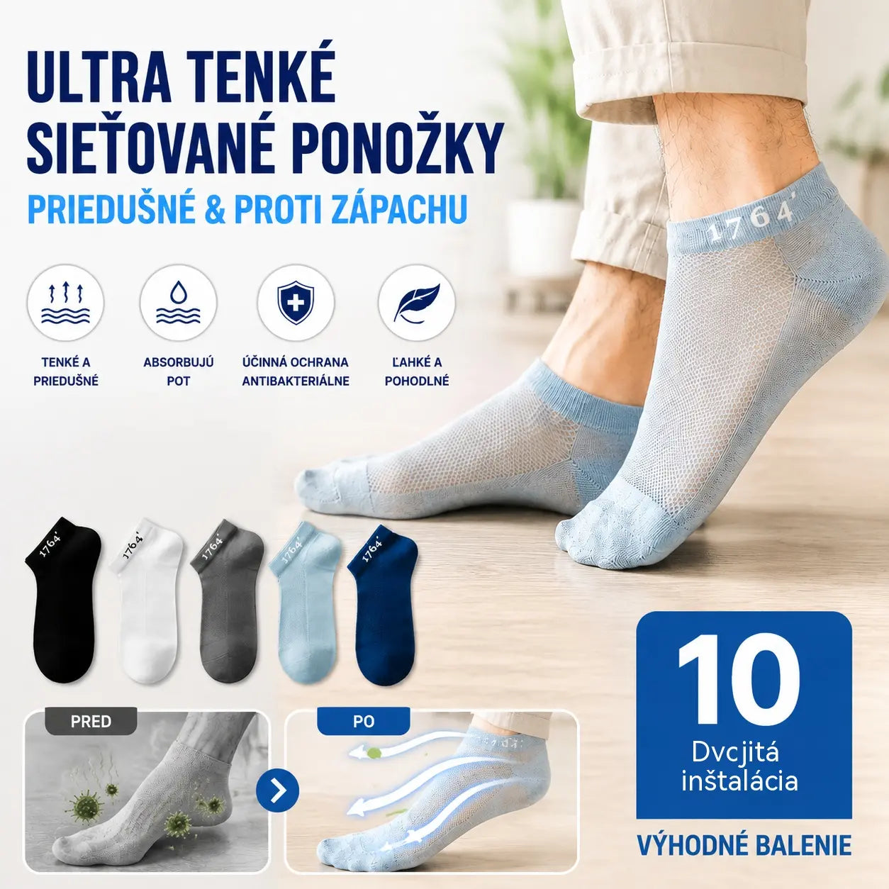 🔥Kup 5 i otrzymaj 5 gratis⚡10 párov za 20 eur🔥⚡🧦Pánske priedušné antibakteriálne a zápachu odolné ponožky