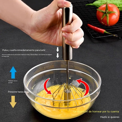 28€【 Conjunto de 3 piezas】Batidor de huevos semiautomático de acero inoxidable