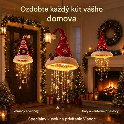 🎅 Vianočná čiapka so snehovou vločkou a krištáľovým LED svetlom. Magická žiara na verandu ✨