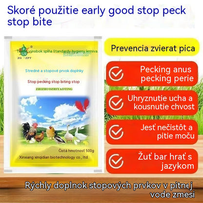🐔【500g】Veterinárny doplnok stopových prvkov proti klovaniu, vhodný pre sliepky, kačice, husi a tie, ktoré klujú pri vetracom otvore, perie alebo vajciach.