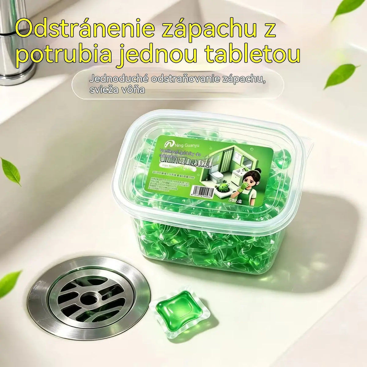 2 balenia (100 tabliet) za 22 eur. Vo vode rozpustné kapsuly na elimináciu zápachu z odtokov – dokonalé riešenie na zamedzenie šírenia zápachu v kúpeľniach a kuchyniach.