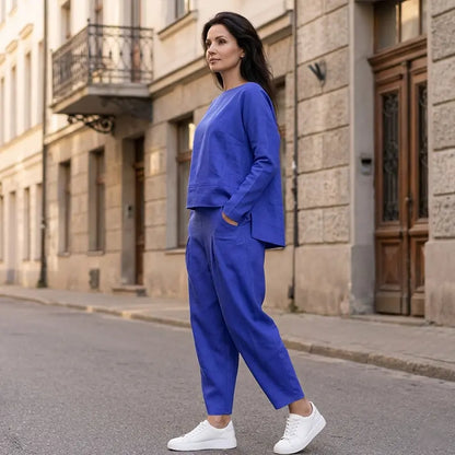 【S-5XL】💖Súprava nohavíc s dlhým rukávom a okrúhlym výstrihom, dvojdielna súprava