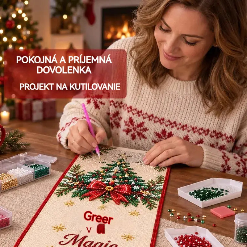 ✨ Sada na vianočný obrus na maľovanie diamantmi svojpomocne