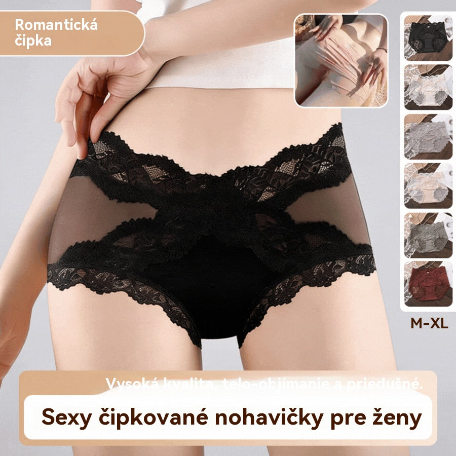 🔥【1 sada za 6 ks.】🍑 Čipkované nohavičky s vysokým pásom, ktoré zvýraznia vaše boky: okamžite získajte broskyňový zadok! ✨