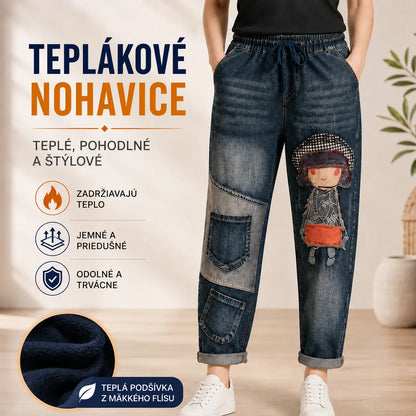 👖Dámske retro džínsy voľného strihu s nášivkou a elastickým pásom – džínsy v originálnom štýle harem (veľkosti S–5XL, 2 farby) 👖✨🍂