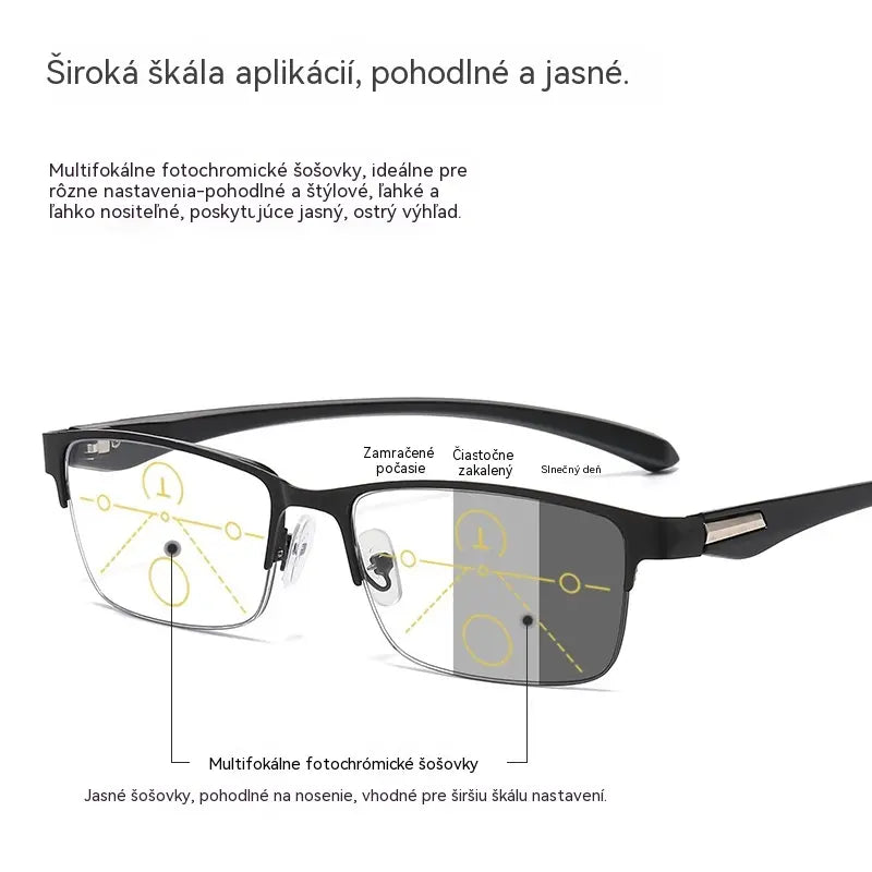Nova očala za presbiopijo s pol okvirjem, primerna za ljudi srednjih let in starejših, s funkcijo povečave, multifokalna, svetlobno občutljiva, spreminjajo barvo in blokirajo modro svetlobo.