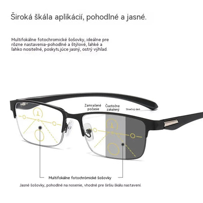 Nova očala za presbiopijo s pol okvirjem, primerna za ljudi srednjih let in starejših, s funkcijo povečave, multifokalna, svetlobno občutljiva, spreminjajo barvo in blokirajo modro svetlobo.