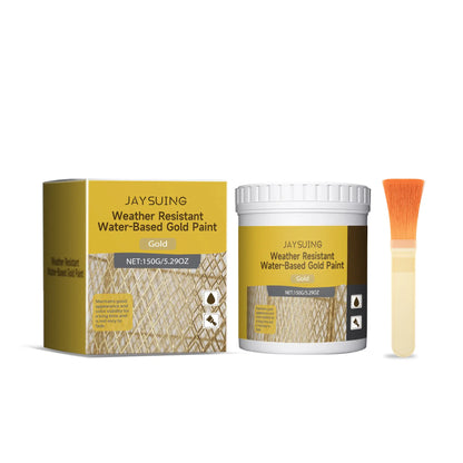 🔥🎨🏡Sada farieb s efektom zlatých lístkov – Vodou riediteľná metalická zlatá farba odolná voči poveternostným vplyvom, vrátane štetca, vhodná na nábytok, dekorácie a vonkajšie DIY.