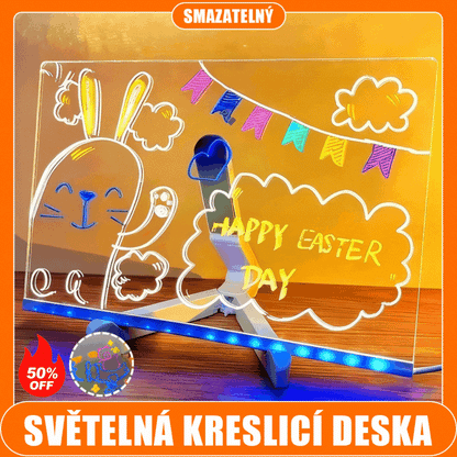 🎨💡【#20*30CM+7 fixiek+pracovný zošit+kompletná sada nástrojov】🔥Detská svietiaca kresliaca doska, ručne vyrobená DIY graffiti vymazateľná vzdelávacia fluorescenčná kresliaca doska