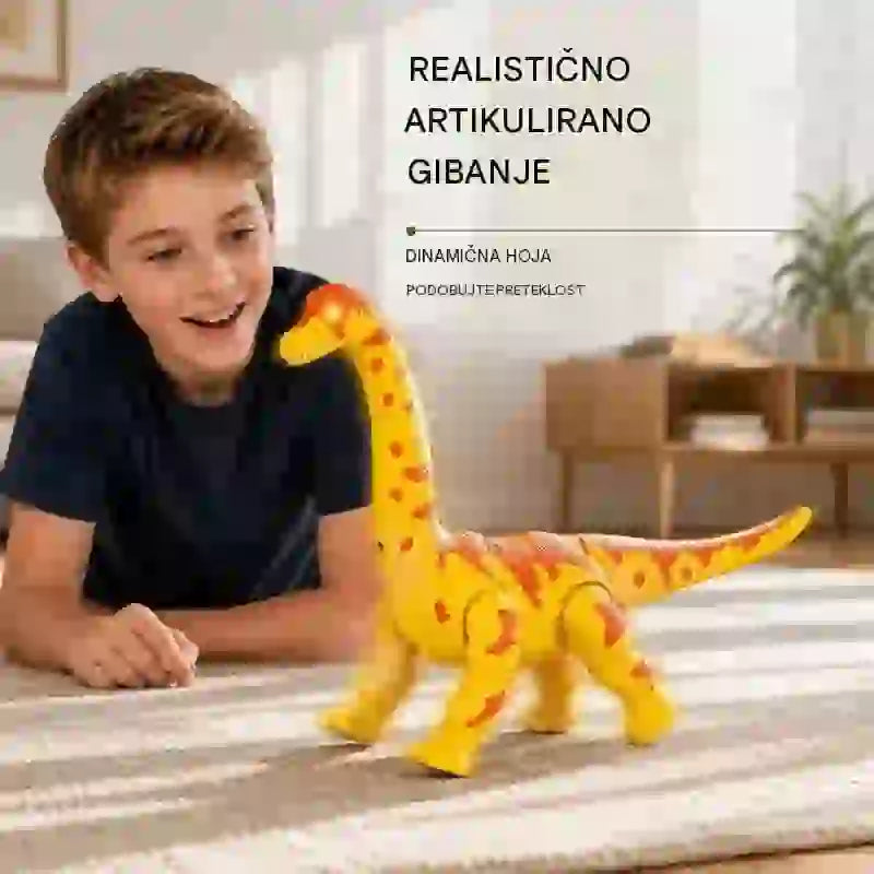 🦕 Električni brahiozaver, ki hodi: igrača dinozaver s funkcijami gibanja, zvočnimi učinki in očmi z LED-osvetlitvijo.