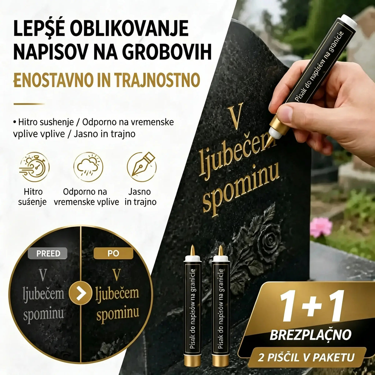 ⭐【1 sada za 5 ks.】🖍️Voděodolné a blednoucí pero pro opravu a přemalování nápisů na kamenných deskách