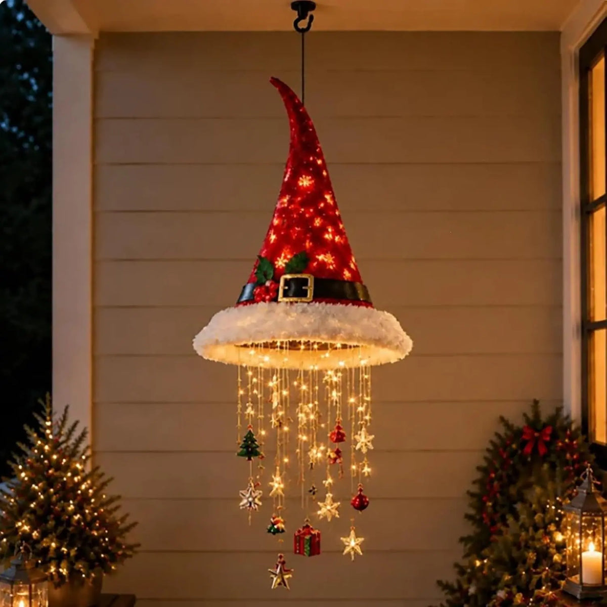 🎅 Vianočná čiapka so snehovou vločkou a krištáľovým LED svetlom. Magická žiara na verandu ✨
