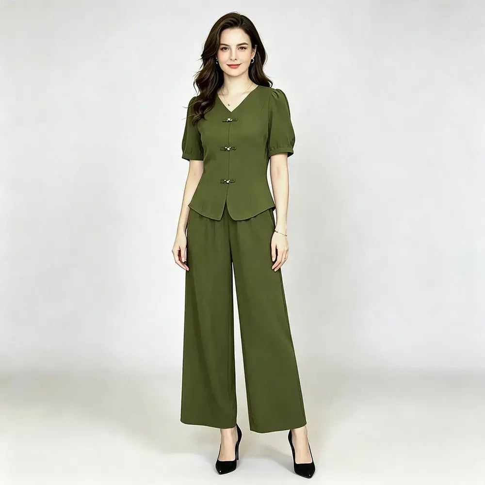 🌸【Tričko + široké nohavice】Moderný retro set z cool hodvábneho materiálu—— cool