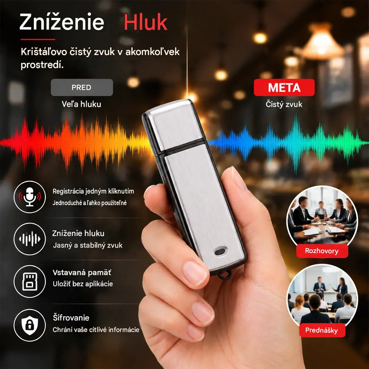 Prenosný USB hlasový záznamník s vysokým rozlíšením a redukciou šumu