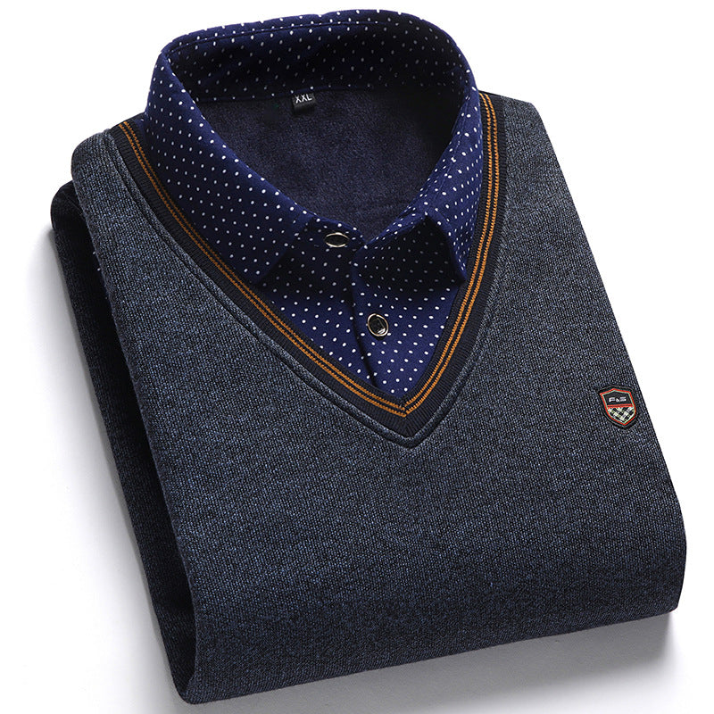 👔🔥【M-4XL】 Nová pánska pletená košeľa s zamatovým efektom na jeseň/zimu