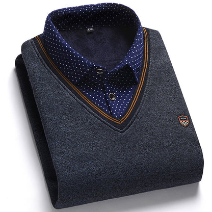 👔🔥【M-4XL】 Nová pánska pletená košeľa s zamatovým efektom na jeseň/zimu