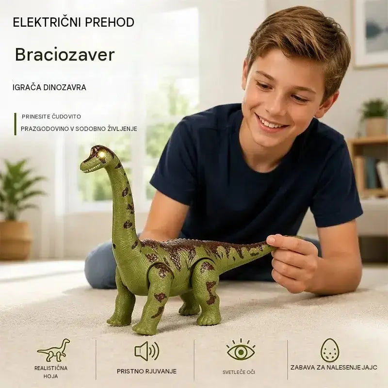 🦕 Električni brahiozaver, ki hodi: igrača dinozaver s funkcijami gibanja, zvočnimi učinki in očmi z LED-osvetlitvijo.