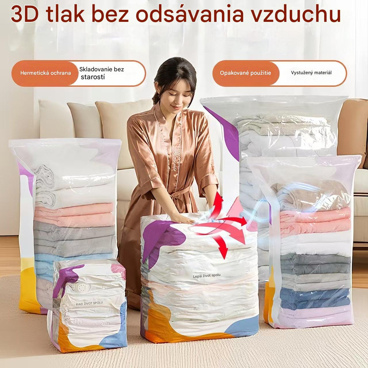 🧳【5-dielna sada】💨 Veľké, stlačiteľné vákuové úložné vrecko: nevyžaduje pumpičku, je nepriepustné a ideálne na úsporu miesta v kufri a doma ✈️