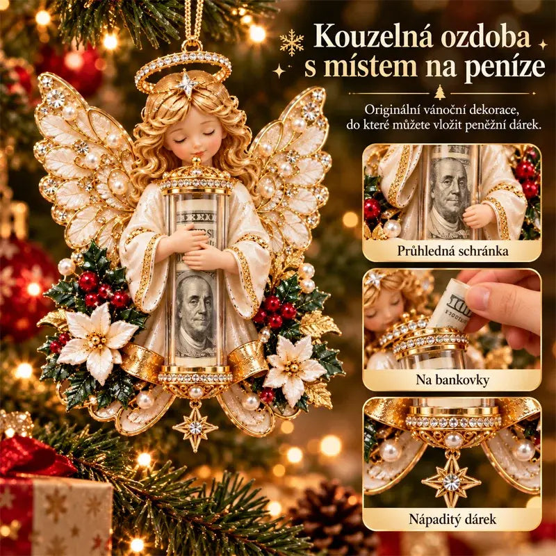👼Pamätná ozdoba v tvare vianočného anjela s priehradkou na peniaze