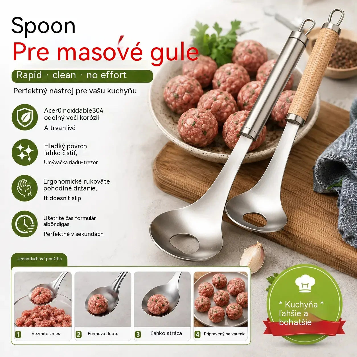 🍖【2 kusy】Forma na mäsové gule z nehrdzavejúcej ocele 304 – ideálna na prípravu mäsových a rybích gulí, dokonalá pre domáce varenie. 🥄