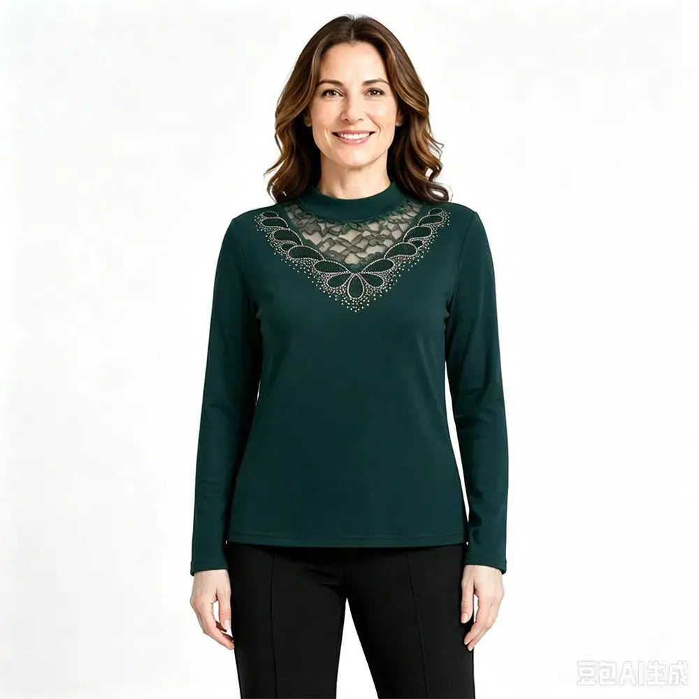 【2XL-6XL】✨Štýlový a elegantný spodný top s čipkou a imitáciou výstrihu