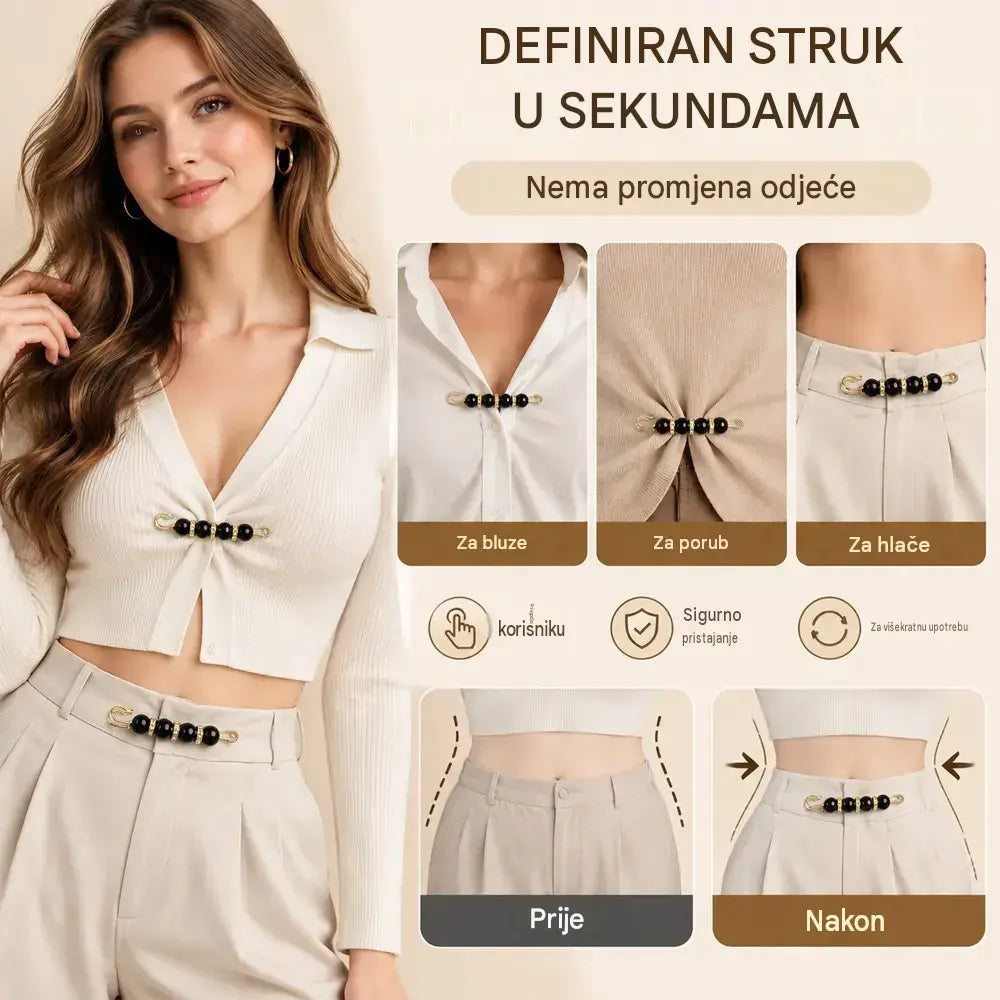✨ Elegantne biserne sponke za prilagajanje pasu in izreza (komplet 12 kosov: 6 modelov x 2 kosa) 👗 | 💎 Brez šivanja · Elegantne in praktične
