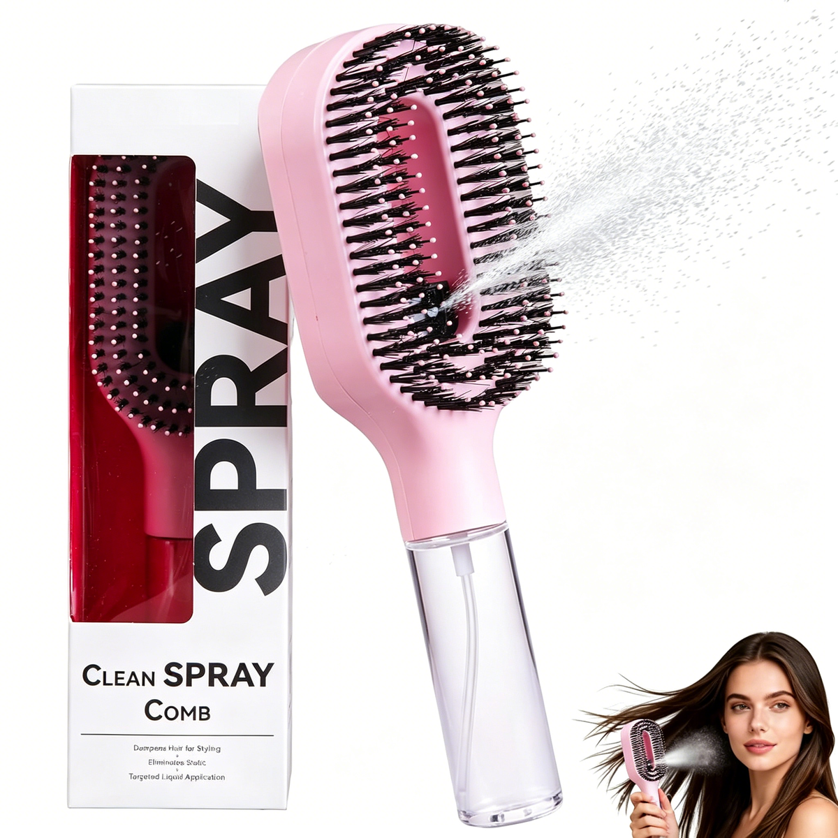 💖💨Un peine con función de pulverización de un solo botón para evitar eficazmente que el cabello se enrede.