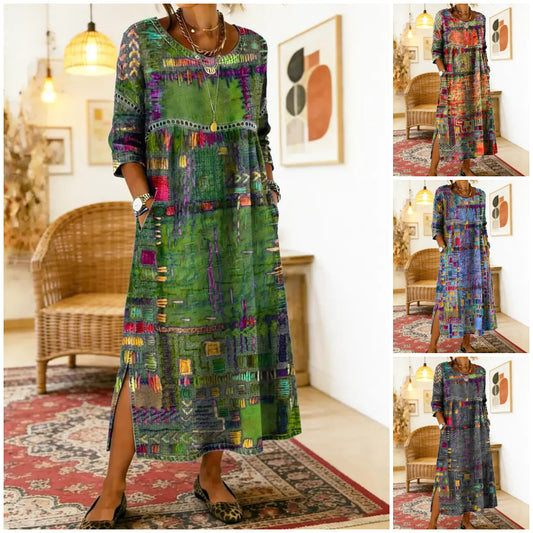 ✨ Posledný deň, 50% zľava! 【S-5XL】Retro letné šaty s okrúhlym výstrihom - ľahké a priedušné, s pevným splývavým strihom, ľahko sa kombinujú.
