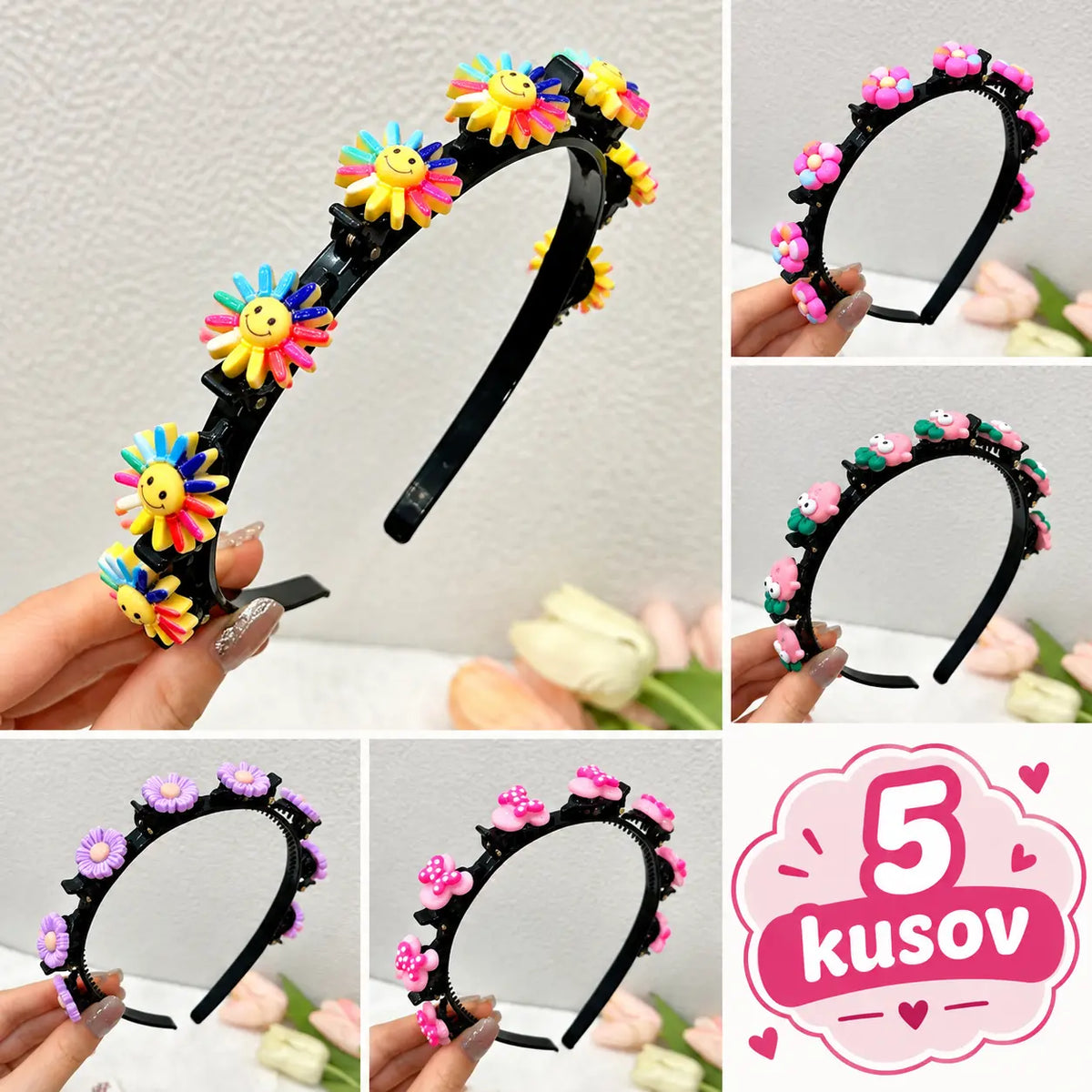 👑【5 kusov】Paličky, sponky a zapletené stuhy pre dievčatá