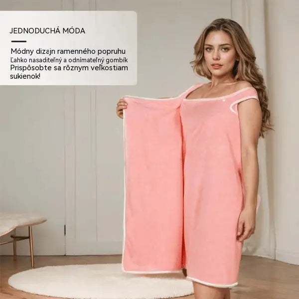 【80*145CM】🛀Dámska nositeľná sprchová sukňa pre väčšie veľkosti – bezpečný dizajn s 2 gombíkmi, super mäkký koralový flís a rýchloschnúca savosť – úplné krytie, ktoré drží na mieste, žiadne nepríjemné kvapky uteráka 🚿