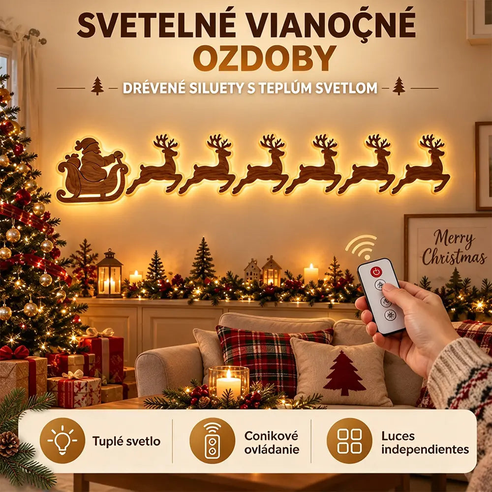 🎄✨Osvetlená drevená vianočná silueta na stenu