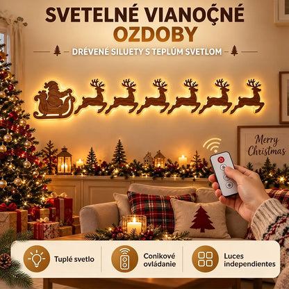 🎄✨Osvetlená drevená vianočná silueta na stenu