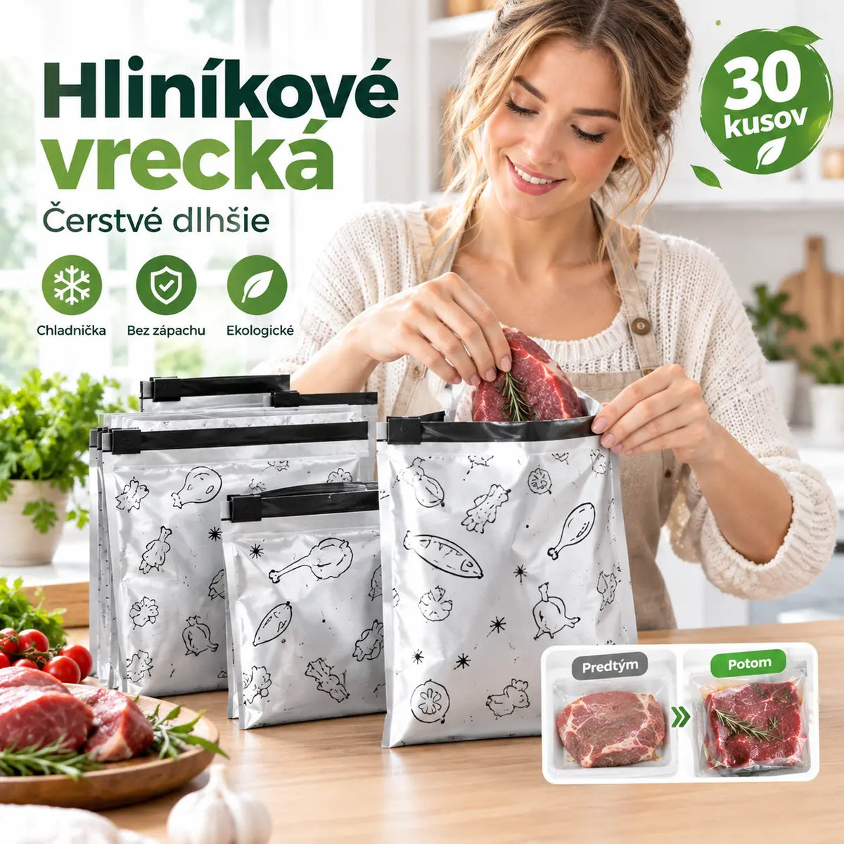 🔥【10 malých + 10 stredných + 10 veľkých】 30 kusov len za 22 eur🔥Antibakteriálne hliníkové fóliové vrecká, super pohodlné na použitie, udržiavajú potraviny čerstvé. 💥