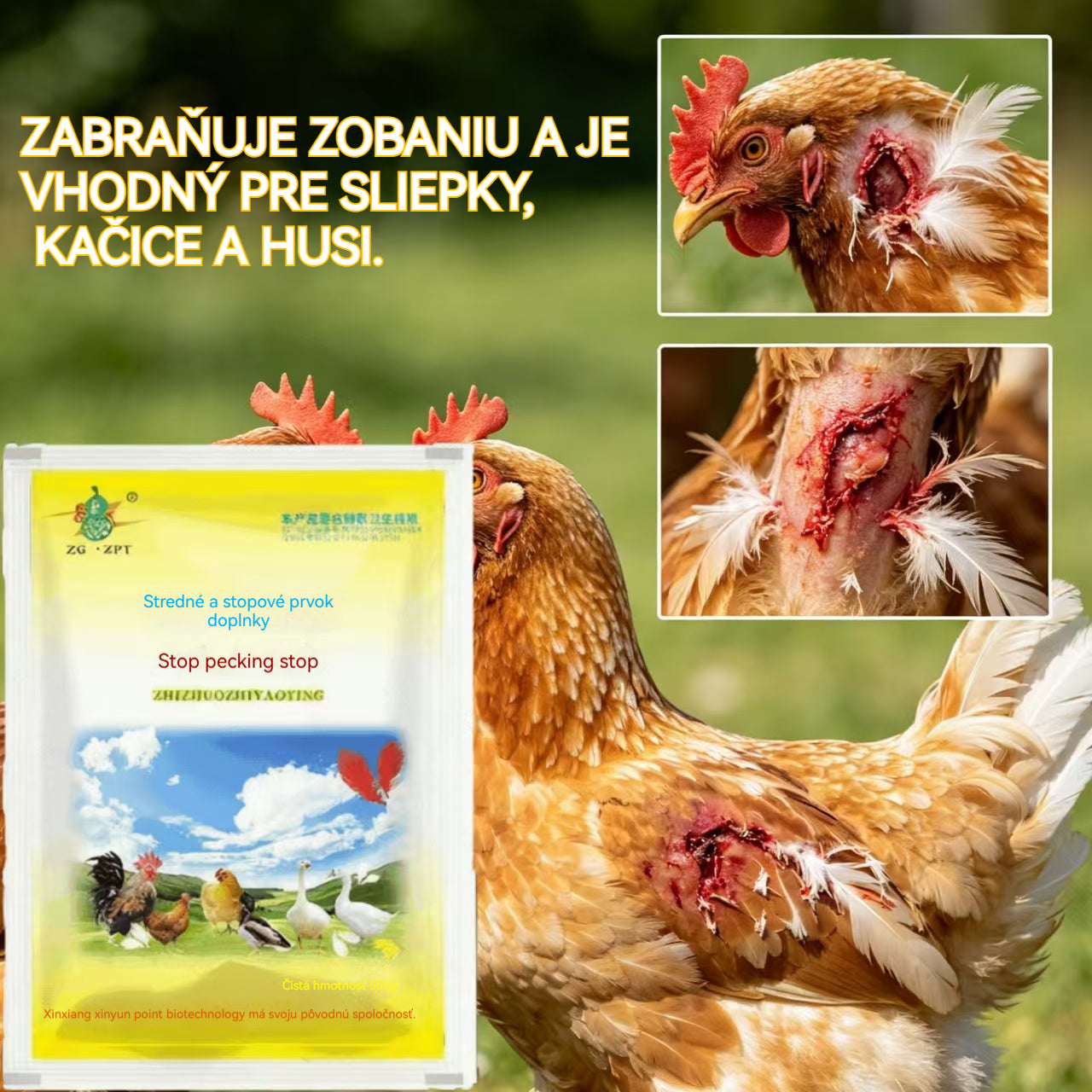 🐔Veterinárny doplnok stopových prvkov proti klovaniu, vhodný pre sliepky, kačice, husi a tie, ktoré klujú pri vetracom otvore, perie alebo vajciach.