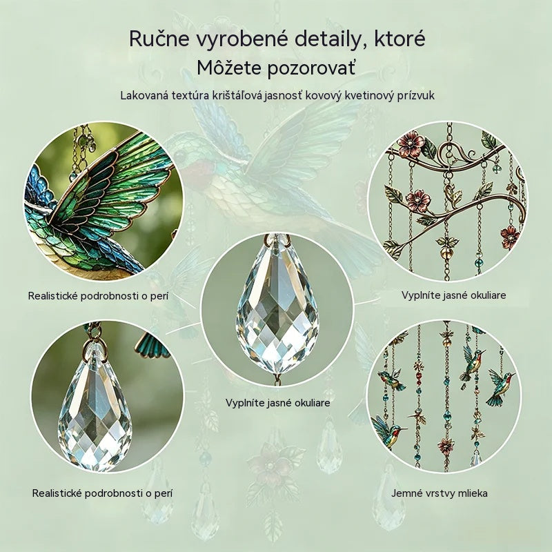 🐦 Krištáľové zvonkohry ozdobené kolibríkmi a maľovanými vzormi vo vintage štýle