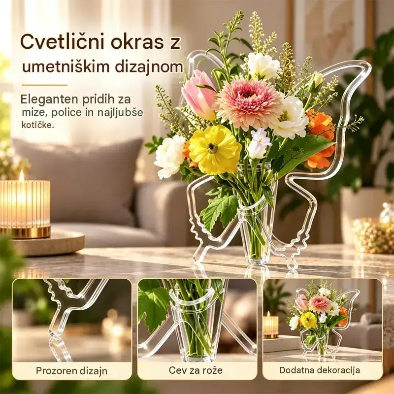 🦋 Prozorna hidroponska vaza v obliki metulja | Ustvarjalna umetniška vaza za mize | Dekoracija za dom in dnevno sobo ✨