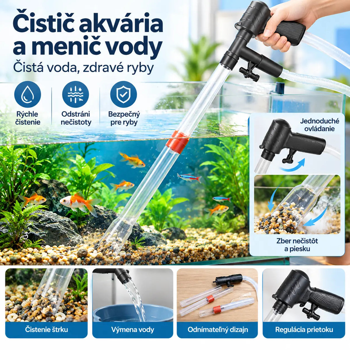 🐟️ Pneumatický čistič pieskových filtrov a výmenník vody - ☘️ Nástroj na čistenie a vysávanie akvárií