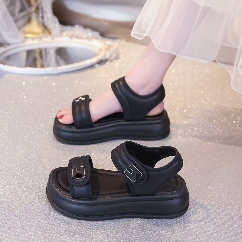 💖Sandále s mäkkou podrážkou, všestranné, na platforme, štýlové plážové topánky so suchým zipsom