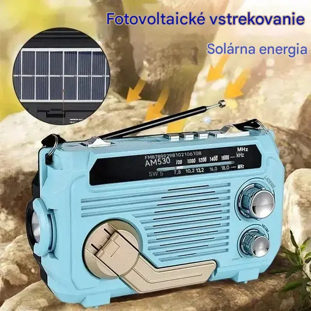 🔦 Prenosná núdzová rádiostanica s manuálnym nabíjaním a LED svetlom