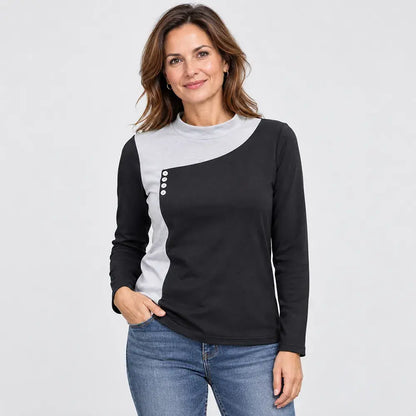 ✨【S-3XL / 6 farieb】Blúzka s jednofarebnými detailmi, stojačikom a ozdobnými gombíkmi (ľahký termo flís)