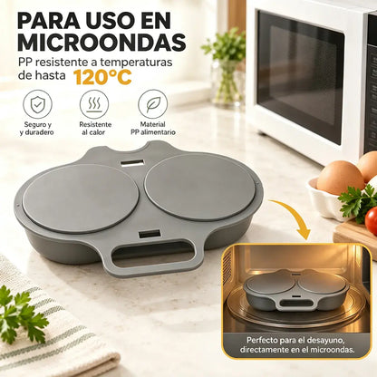 Escalfador de huevos para microondas: doble cavidad, antiadherente y fácil de limpiar.