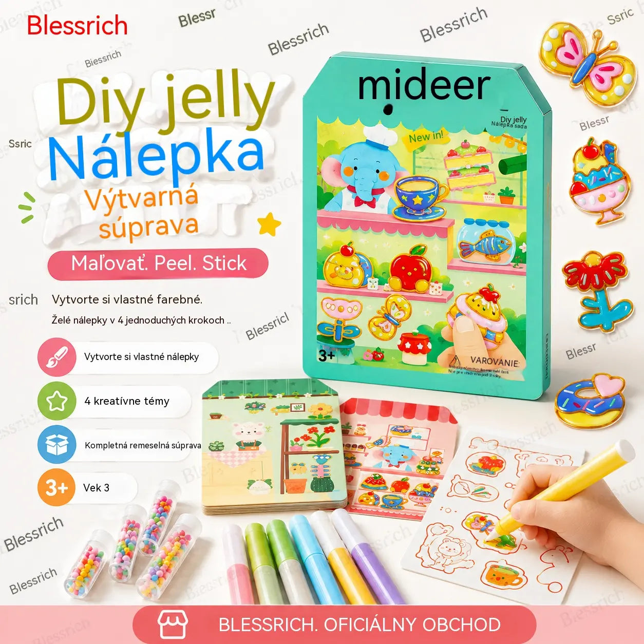 🌈 Vytvorte si vlastné želé nálepky! 🎨 Sada na kreslenie pre deti: namaľujte, odlepte a nalepte ✨ 4 zábavné témy + kompletná sada na tvorenie 🎁