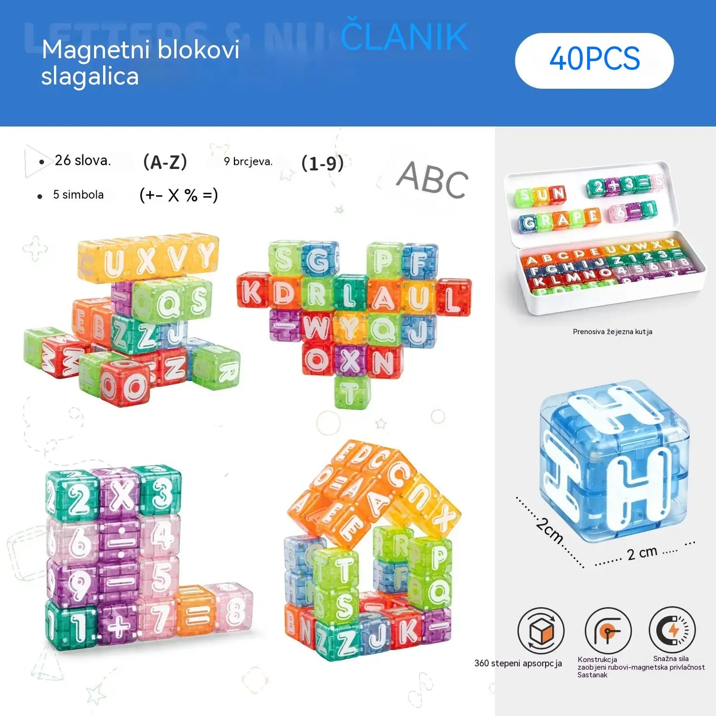 📢📢40% popusta samo ograničeno vrijeme! 【40 građevinskih blokova + kutija za pohranu】⏰Magnetski građevinski blokovi sa slovima i brojevima za djecu