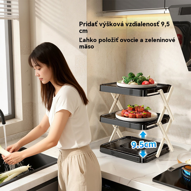 🧂Skladací viacúrovňový kuchynský odkladací stojan, 🥣🥗slúži aj ako doska na krájanie