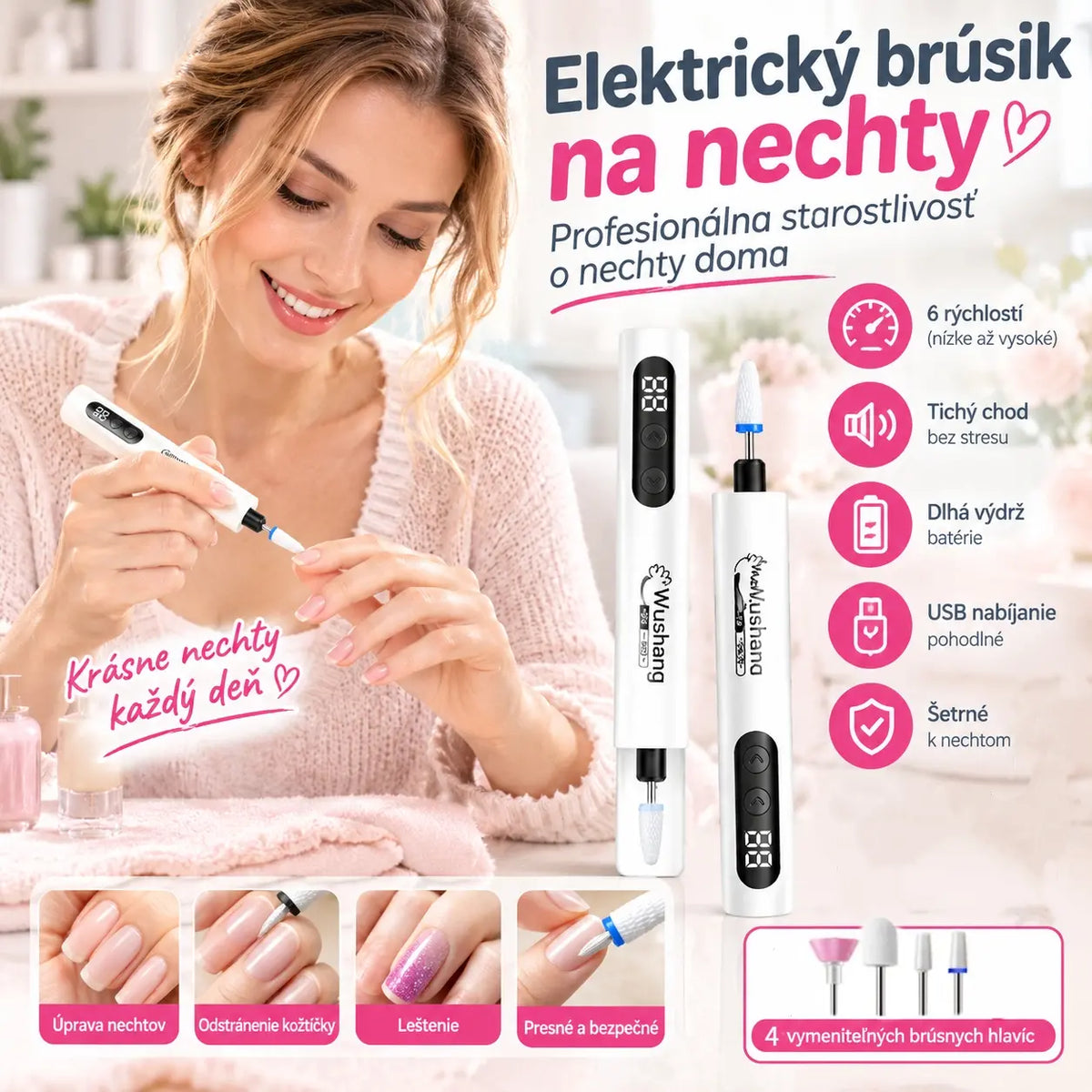 💅Elektrický pilník na nechty 2 v 1 s LCD obrazovkou (vrátane 4 leštiacich hlavíc)