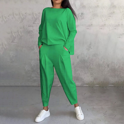 【S-5XL】💖Súprava nohavíc s dlhým rukávom a okrúhlym výstrihom, dvojdielna súprava