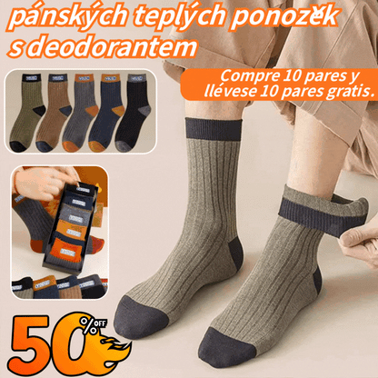 ❤️【1 sada za 10 páry】💥🧦 Pánske teplé dezodorantové ponožky absorbujúce pot