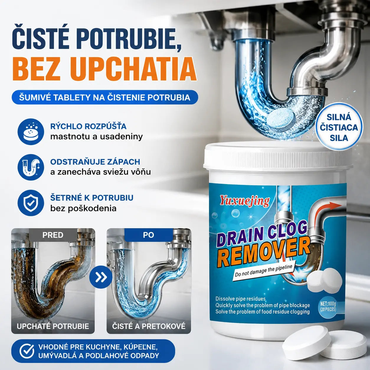 🔥【Kúpte 1, dostanete 1 zadarmo】 ❤️ Výkonné šumivé čistiace tablety, ktoré rýchlo rozpúšťajú upchatie spôsobené mastnými vlasmi a uvoľňujú upchaté odtoky; zároveň dezodorujú a majú antibakteriálne účinky.